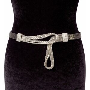 Lake Shore Drive Womens Liquid Silver Fashion Belt Sz ML Black Textured Leather